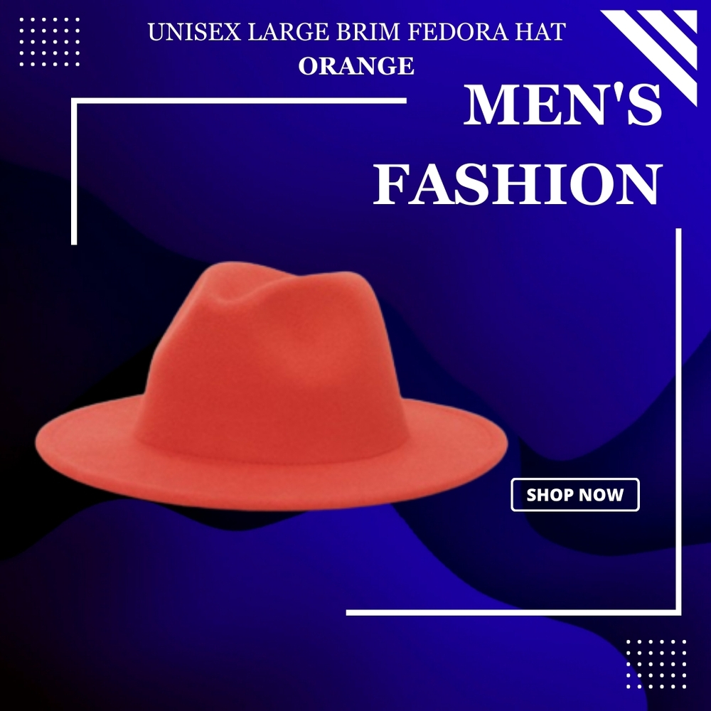 UNISEX LARGE BRIM Orange  Fedora Hat